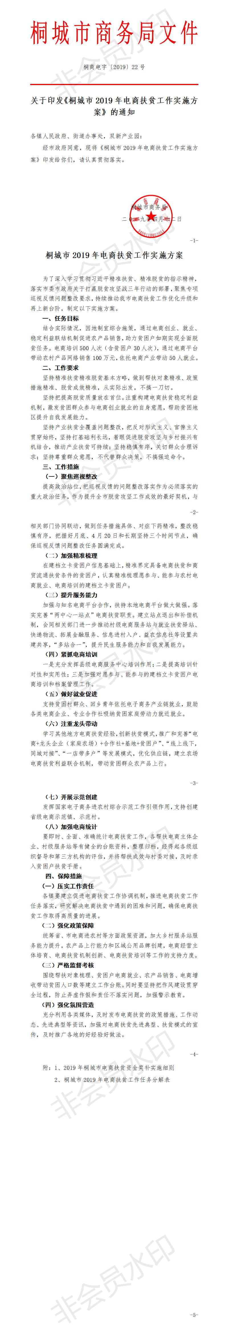 關于印發(fā)《桐城市2019年電商扶貧工作實施方案》的通知-22號